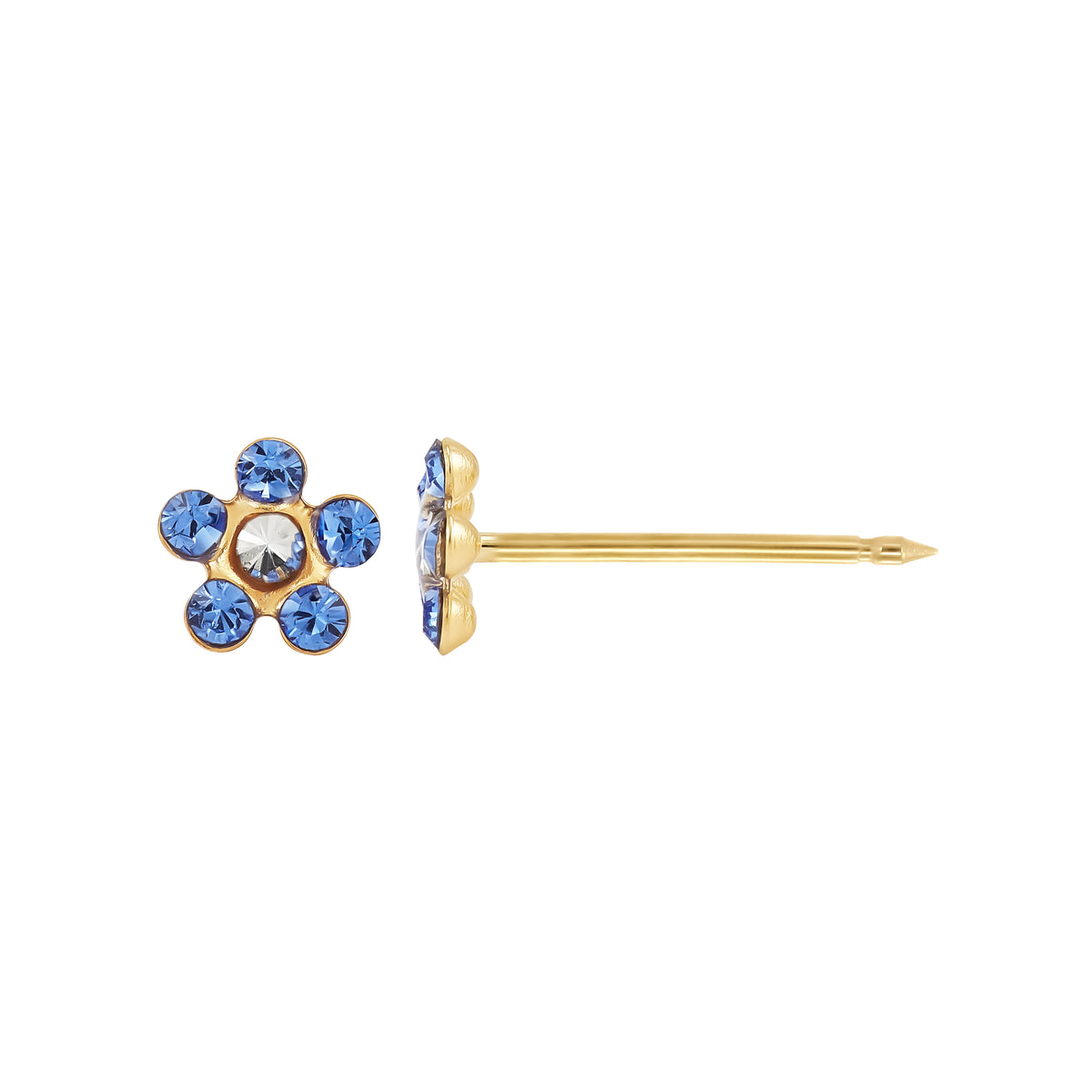 789C - Sep Sapphire Daisy Flower 14K Yellow Gold Earring Set