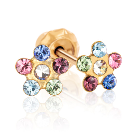 809C-1 - Rainbow Daisy Flower 14KT Yellow Gold Earring Set