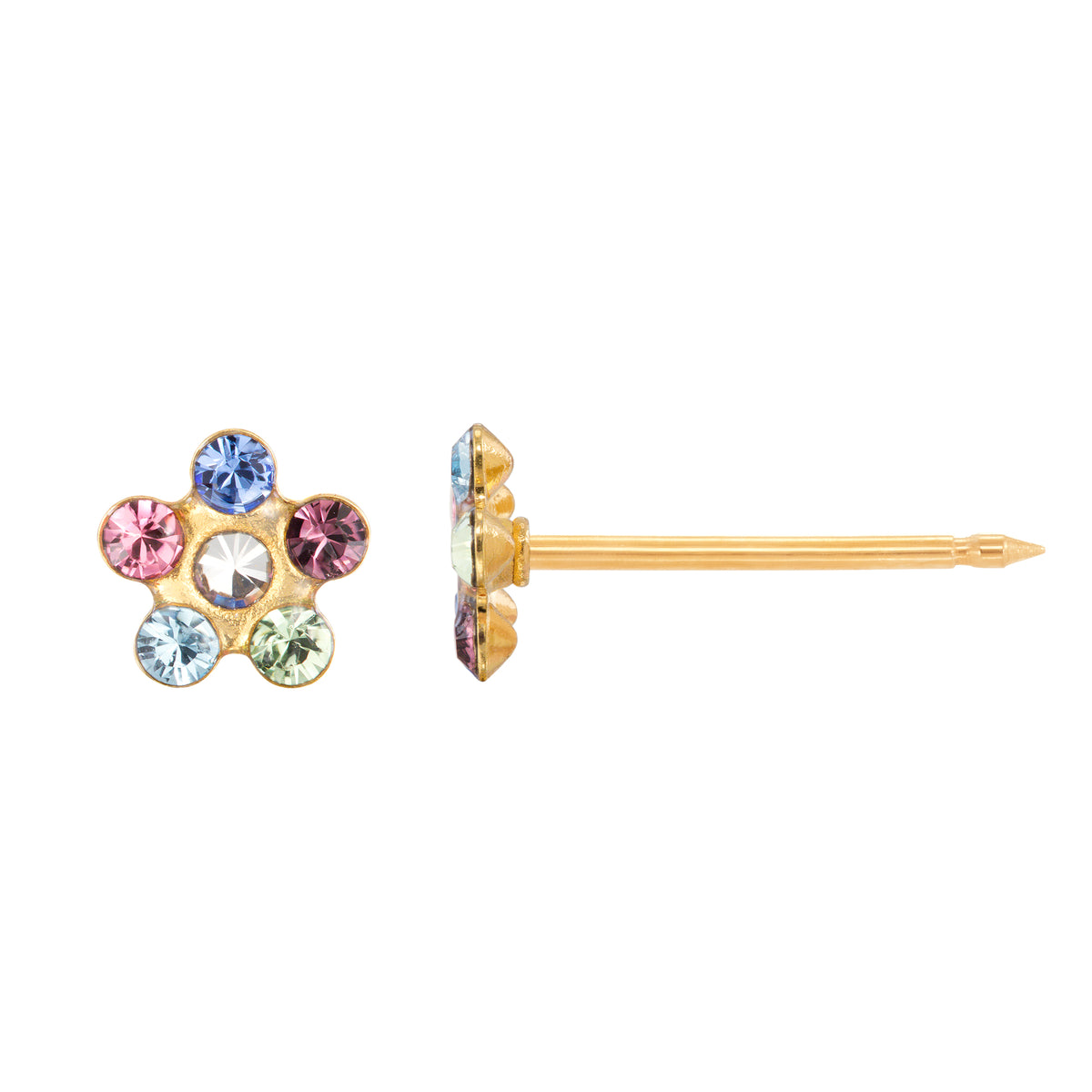 809C-1 - Rainbow Daisy Flower 14KT Yellow Gold Earring Set