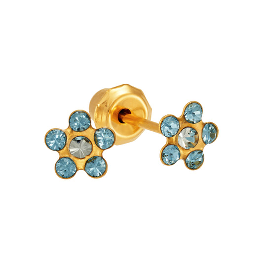 817C - March Aquamarine Daisy Flower 24K Gold-Plated Earring Set
