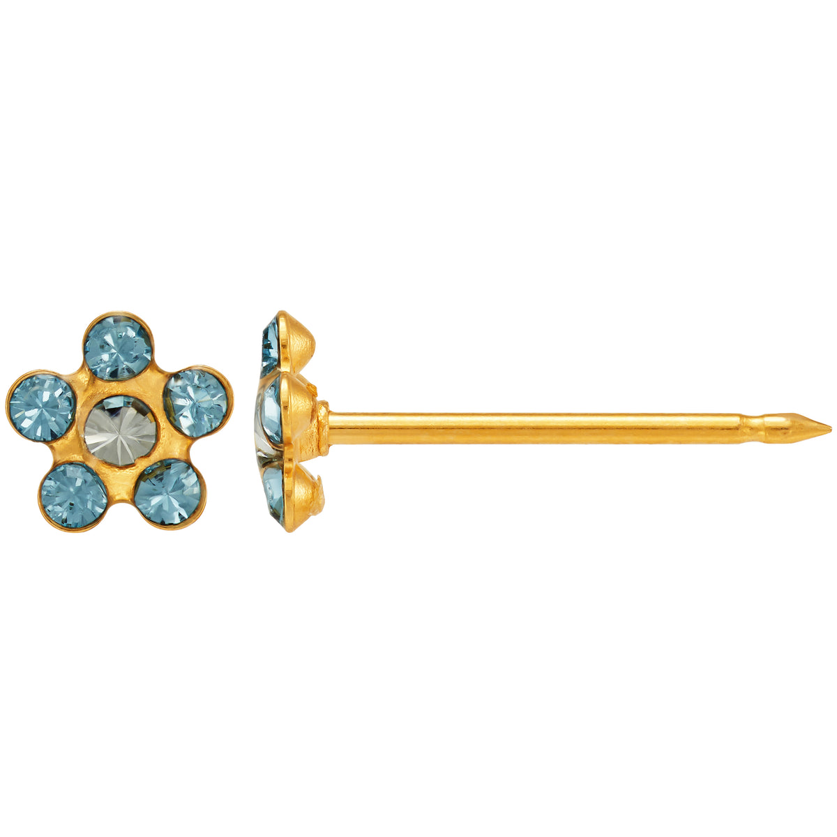 817C - March Aquamarine Daisy Flower 24K Gold-Plated Earring Set