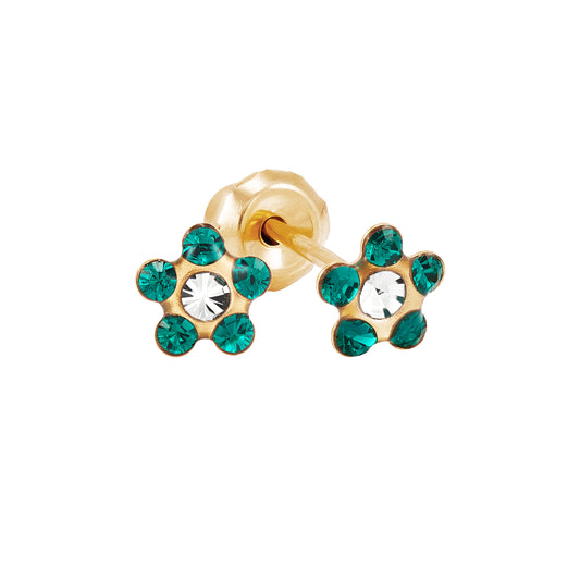 819C - Crystal Emerald Daisy Flower 24K Gold-Plated Earring Set
