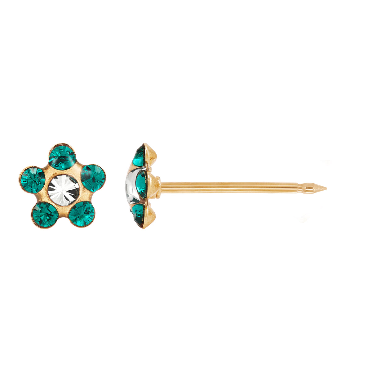 819C - Crystal Emerald Daisy Flower 24K Gold-Plated Earring Set