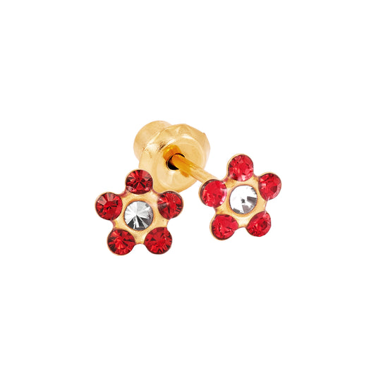 821C - Crystal Ruby Daisy Flower 24K Gold-Plated Earring Set