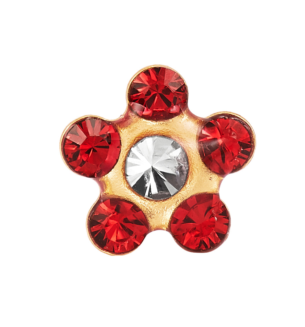 821C - Crystal Ruby Daisy Flower 24K Gold-Plated Earring Set
