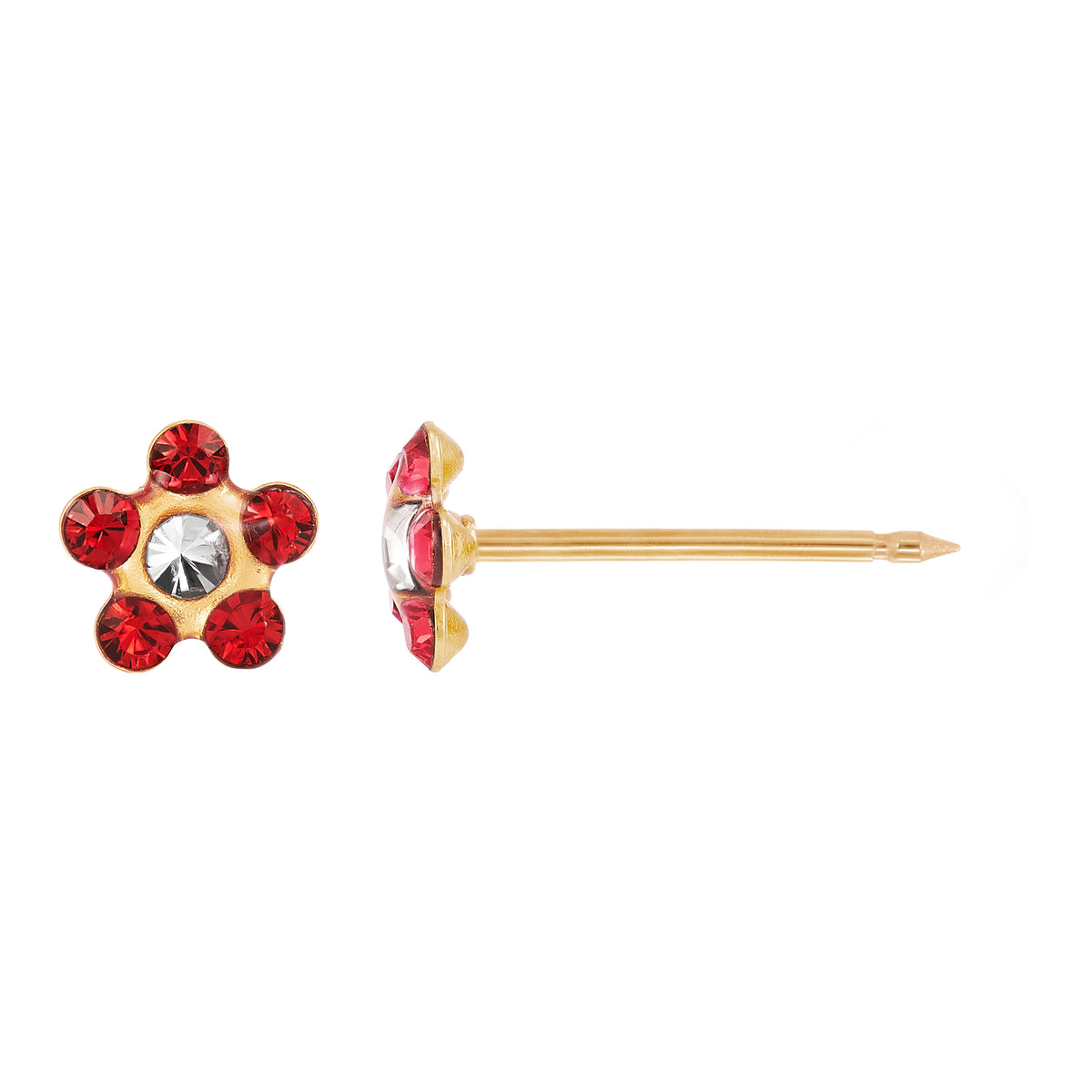 821C - Crystal Ruby Daisy Flower 24K Gold-Plated Earring Set