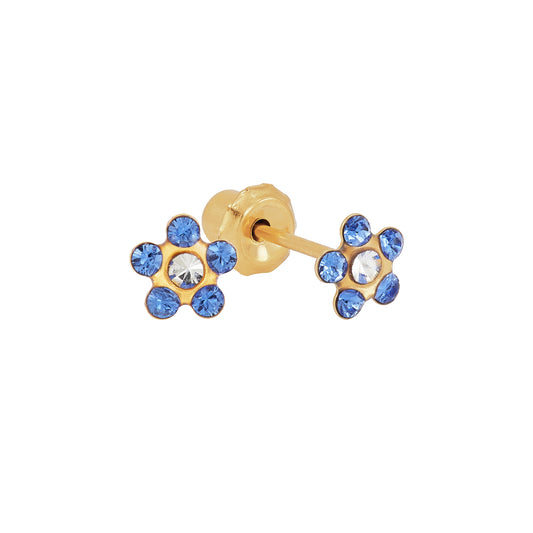 823C - Crystal Sapphire Daisy Flower 24K Gold-Plated Earring Set