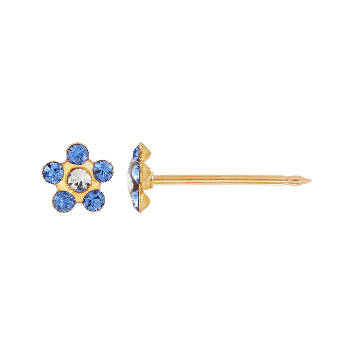 823C - Crystal Sapphire Daisy Flower 24K Gold-Plated Earring Set
