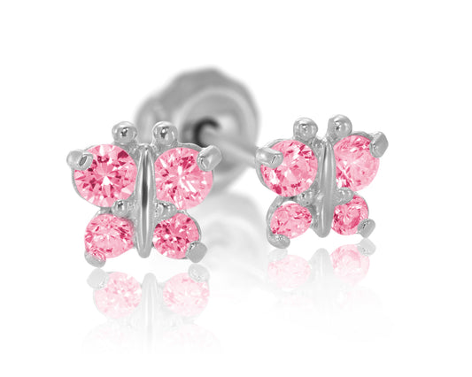 848S-2 - Pink Crystal Butterfly Stainless Steel Earring Set
