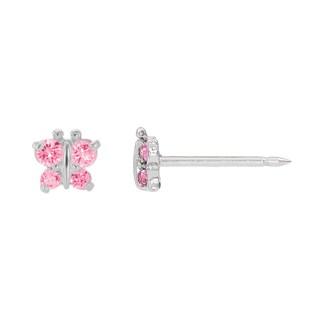 848S-2 - Pink Crystal Butterfly Stainless Steel Earring Set
