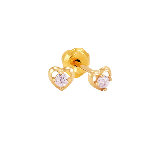 849E - Heart w/ Pink Cubic Zirconia Stone 14K Yellow Gold Earring Set