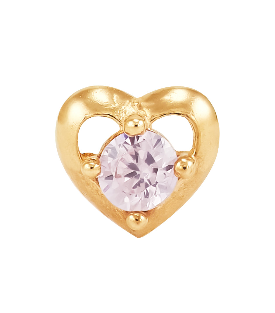 849E - Heart w/ Pink Cubic Zirconia Stone 14K Yellow Gold Earring Set