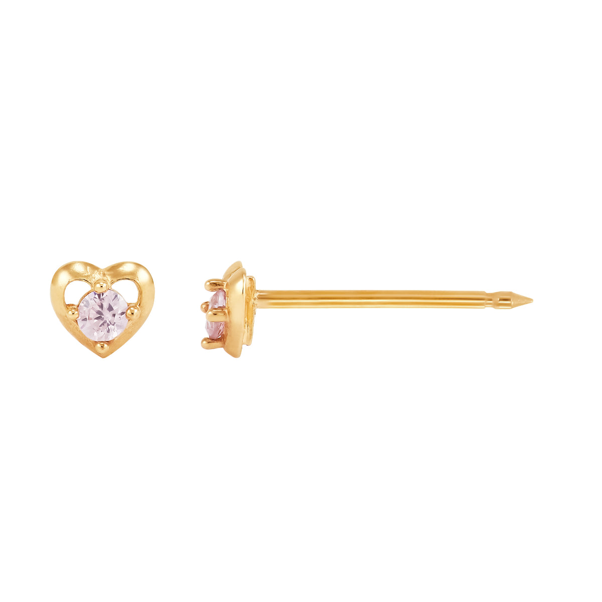 849E - Heart w/ Pink Cubic Zirconia Stone 14K Yellow Gold Earring Set