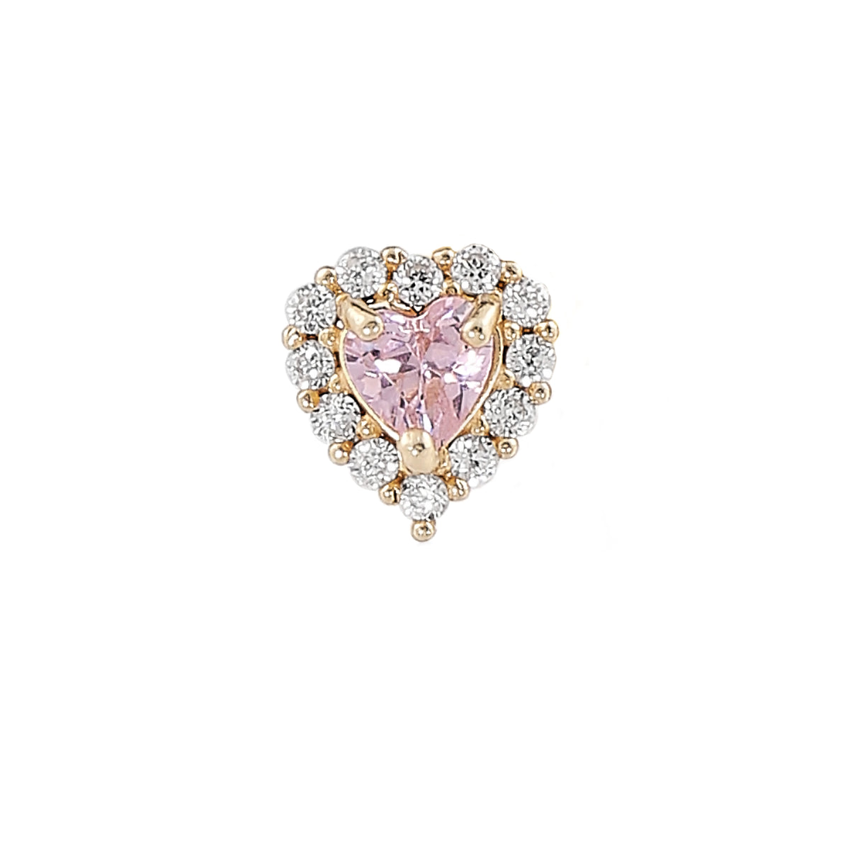 870C - Pink Cubic Zirconia Heart w/ Halo 14K Yellow Gold Earring Set