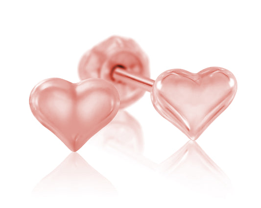 903C1-R - 7mm Rose Gold Puffed Heart 24K Gold-Plated Earring Set