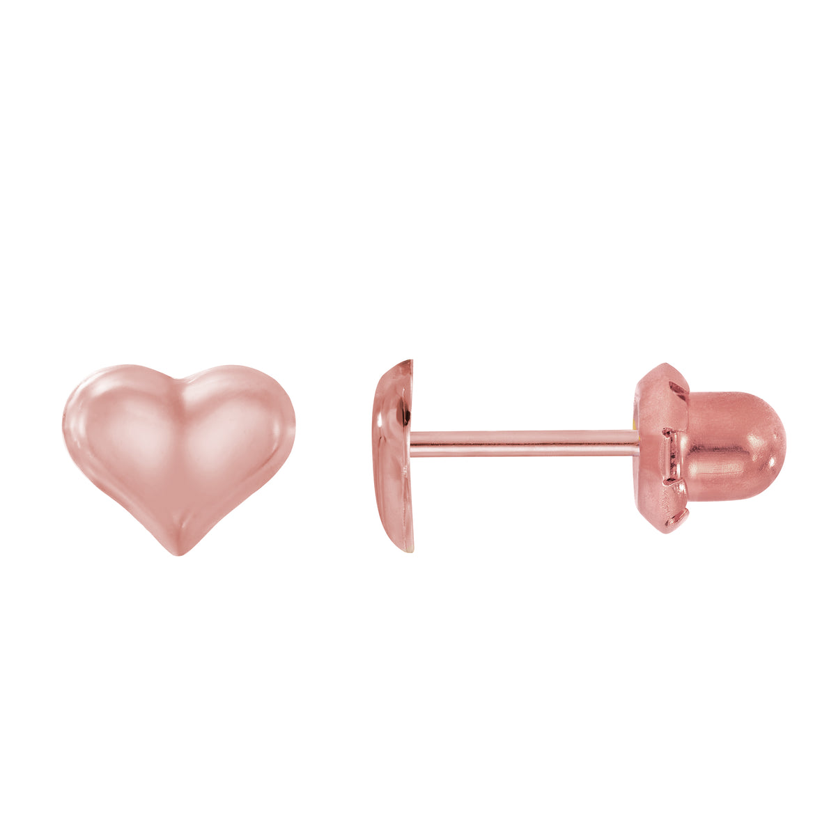 903C1-R - 7mm Rose Gold Puffed Heart 24K Gold-Plated Earring Set