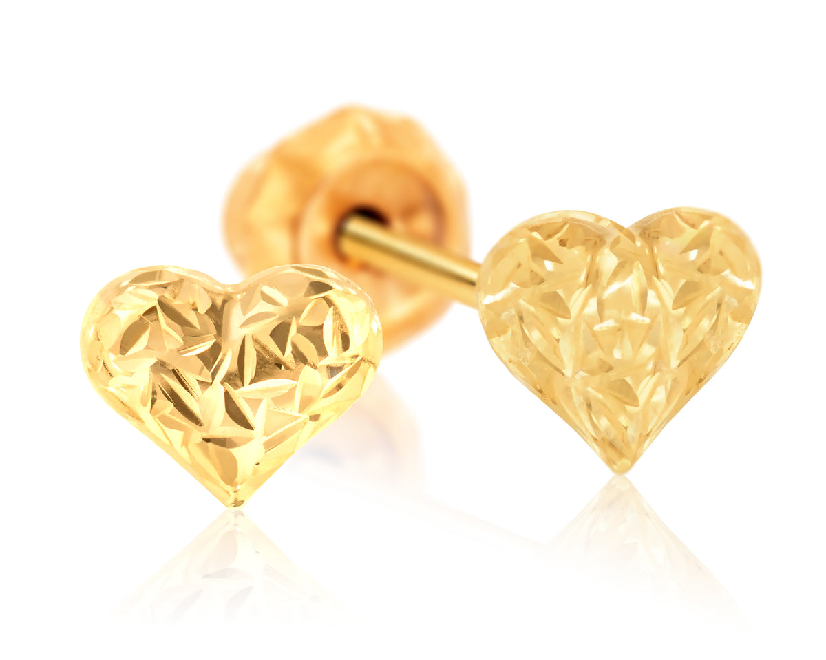 918E - 14K Gold Puffed Diamond-cut Textured Heart