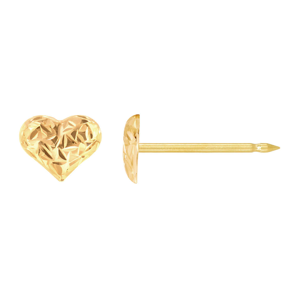 918E - 14K Gold Puffed Diamond-cut Textured Heart