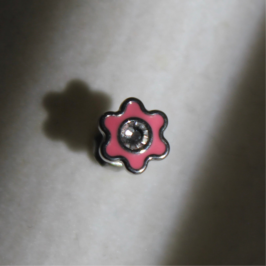 Pink Enamel Flower Stainless Steel Earring Set