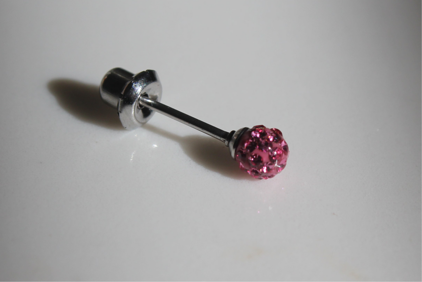 4mm Pink Pave Sphere Stainless Steel Earring Set
