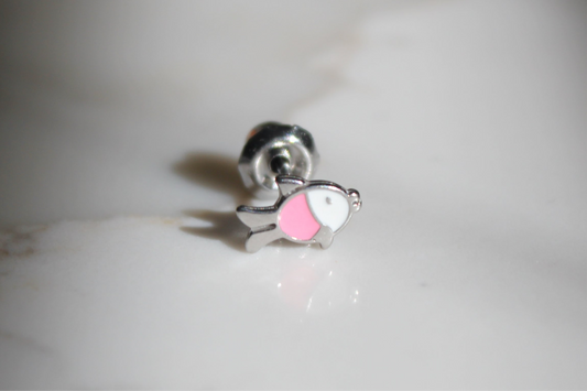 Pink & White Fish Stainless Steel Earring Set