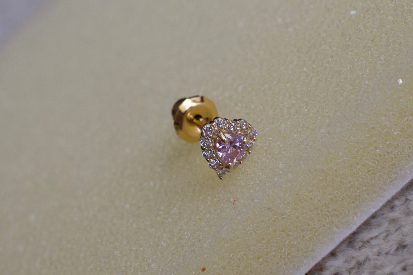 14K Pink Cubic Zirconia Heart w/ Halo