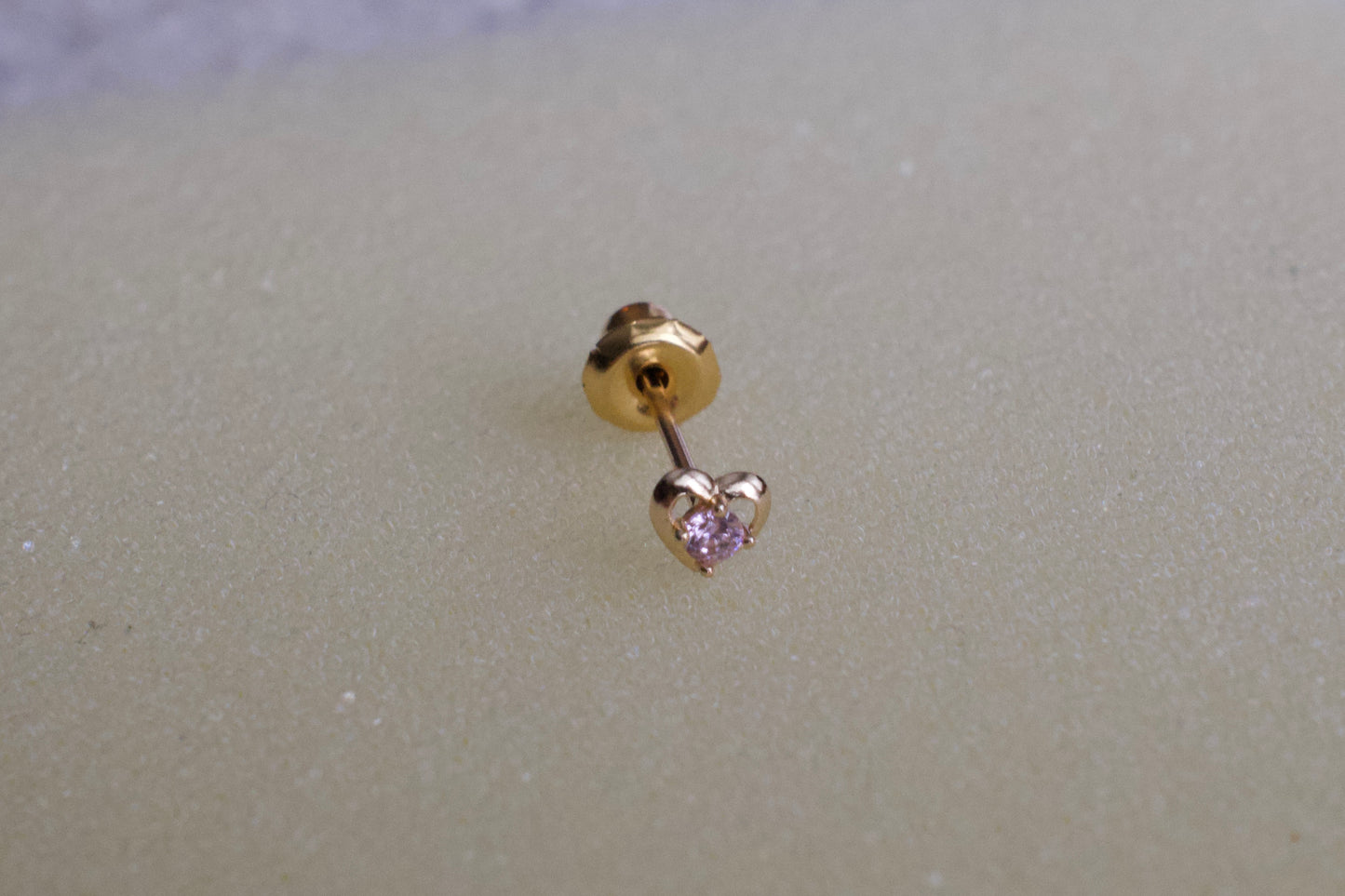 14K Gold Heart with Pink Cubic Zirconia Stone