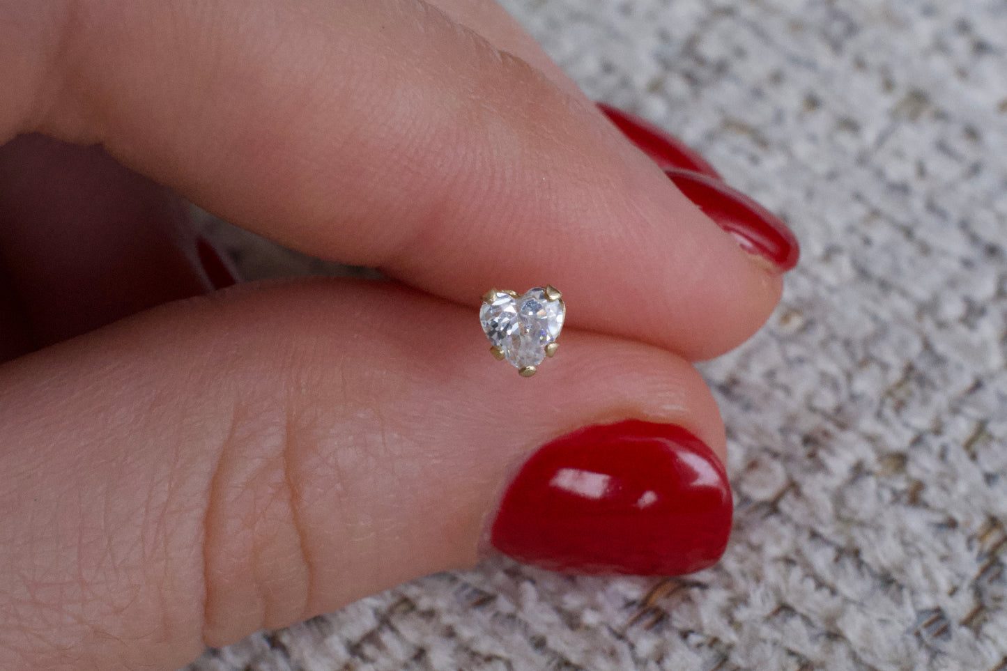 14K Gold 4mm Clear Cubic Zirconia Heart