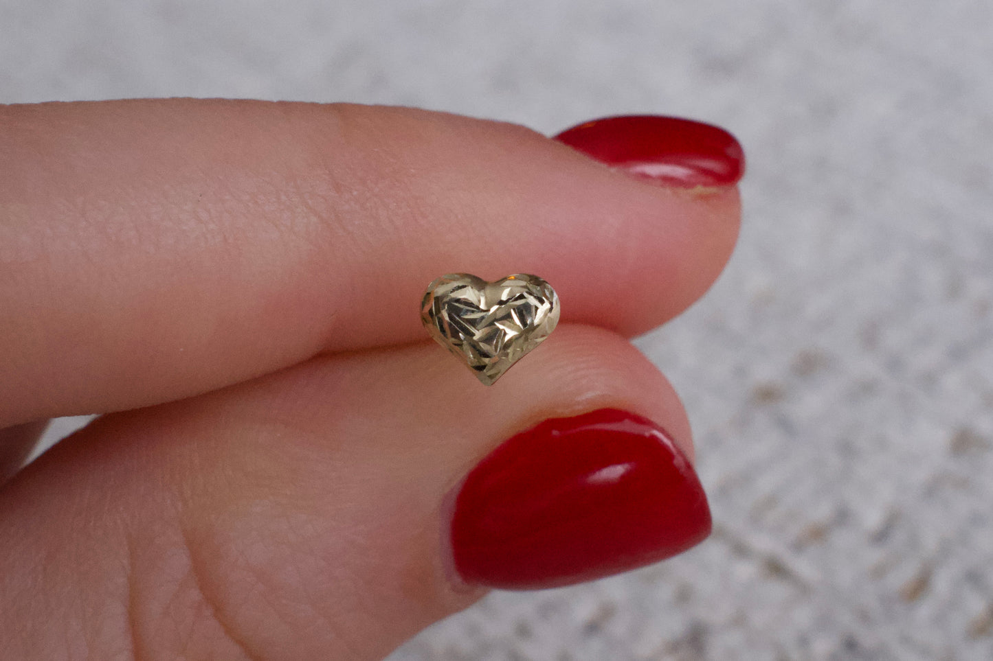 14K Gold Puffed Diamond-cut Textured Heart