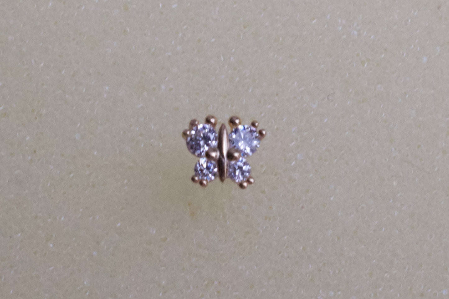 14K Gold 6mm Butterfly with Cubic Zirconia Stones