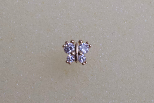 14K Gold 6mm Butterfly with Cubic Zirconia Stones