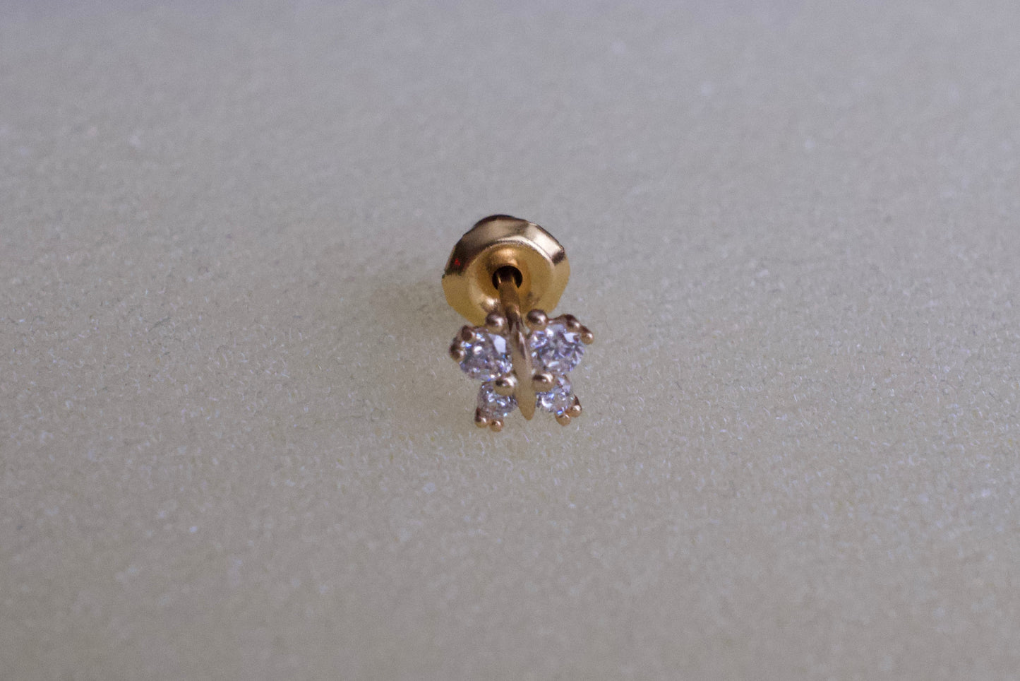 14K Gold 6mm Butterfly with Cubic Zirconia Stones