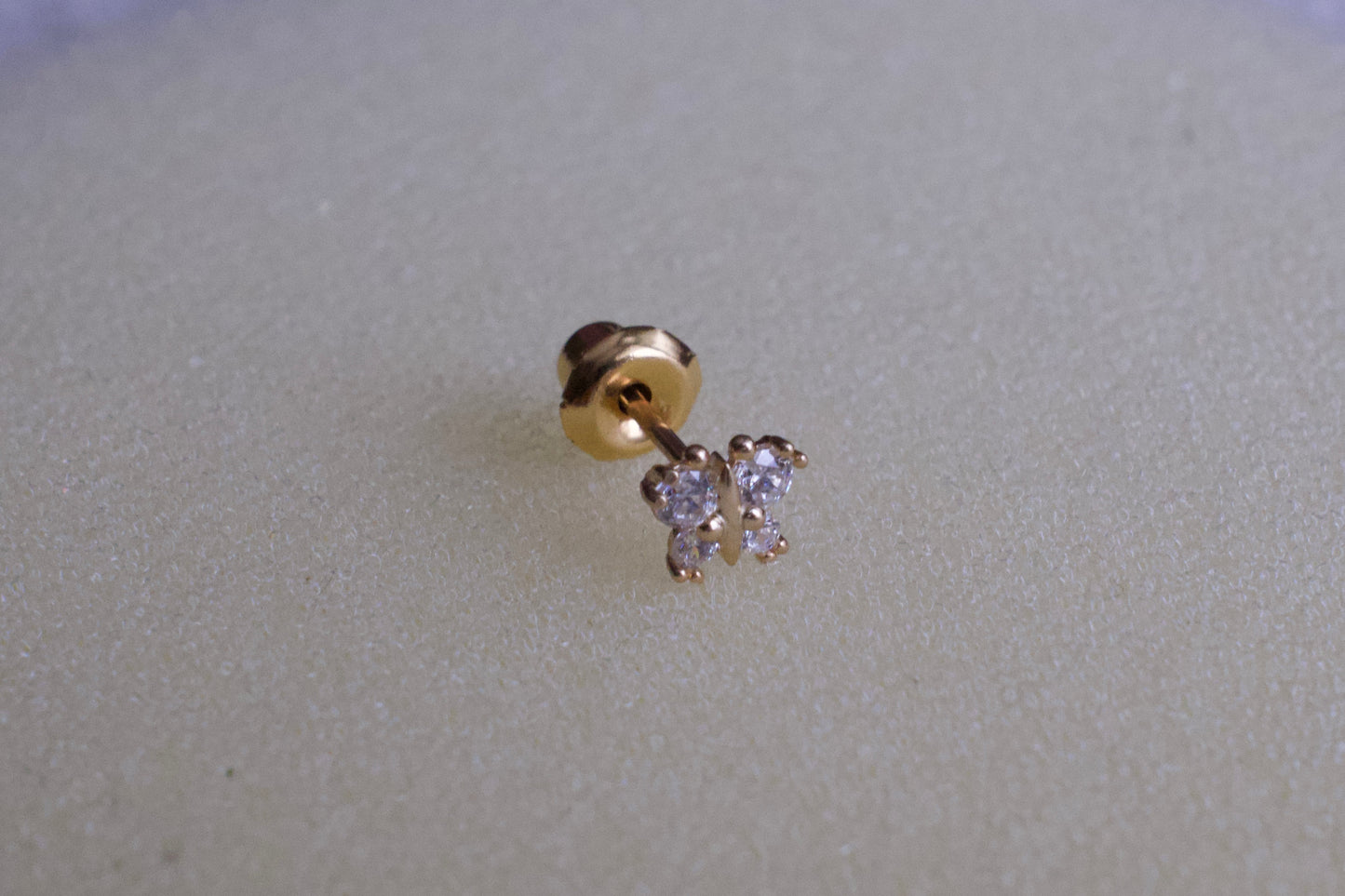 14K Gold 6mm Butterfly with Cubic Zirconia Stones