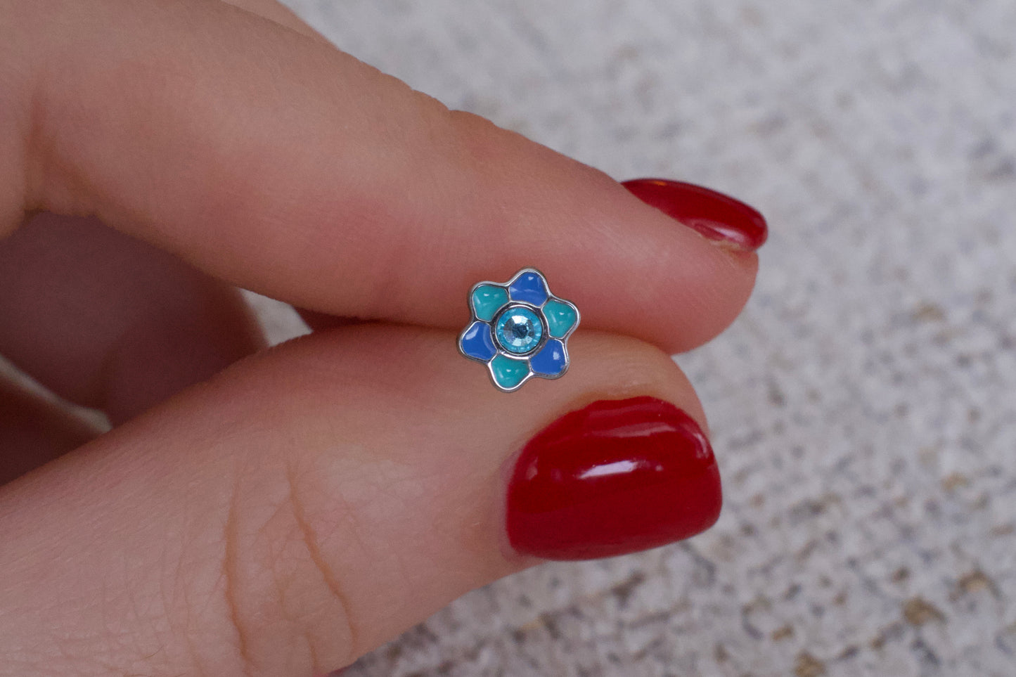 Blue & Turqoise Enamel Flower Stainless Steel Earring Set