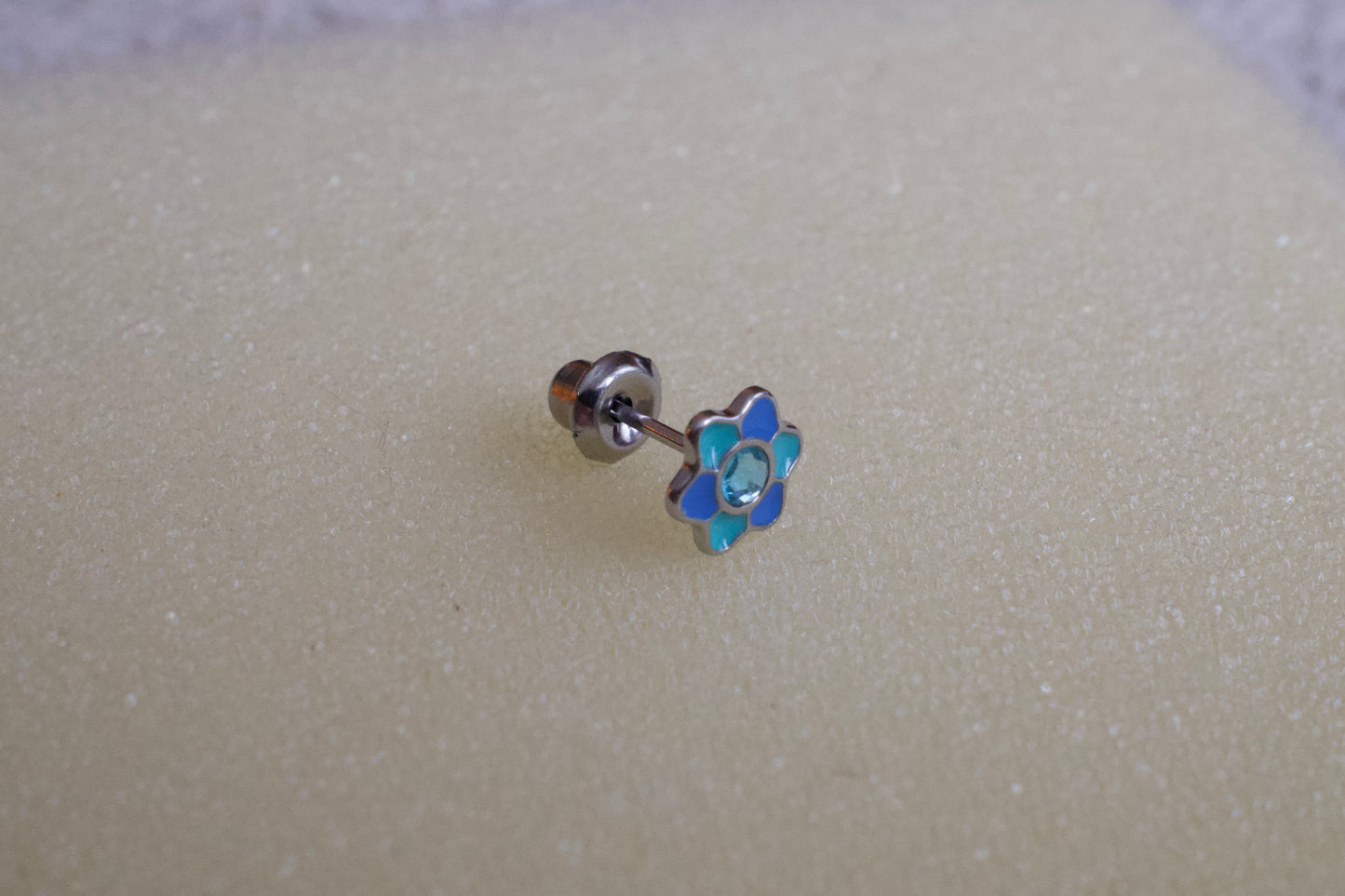 Blue & Turqoise Enamel Flower Stainless Steel Earring Set