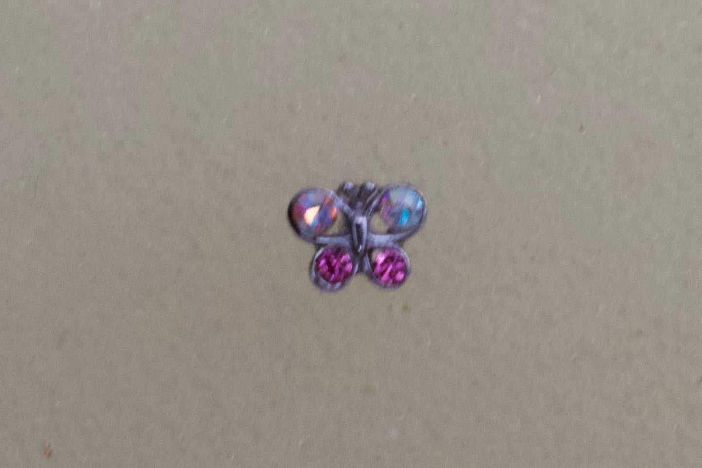 14K White Gold Crystal Rose Butterfly