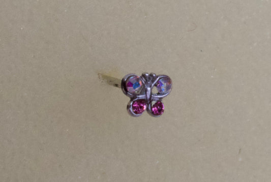 14K White Gold Crystal Rose Butterfly