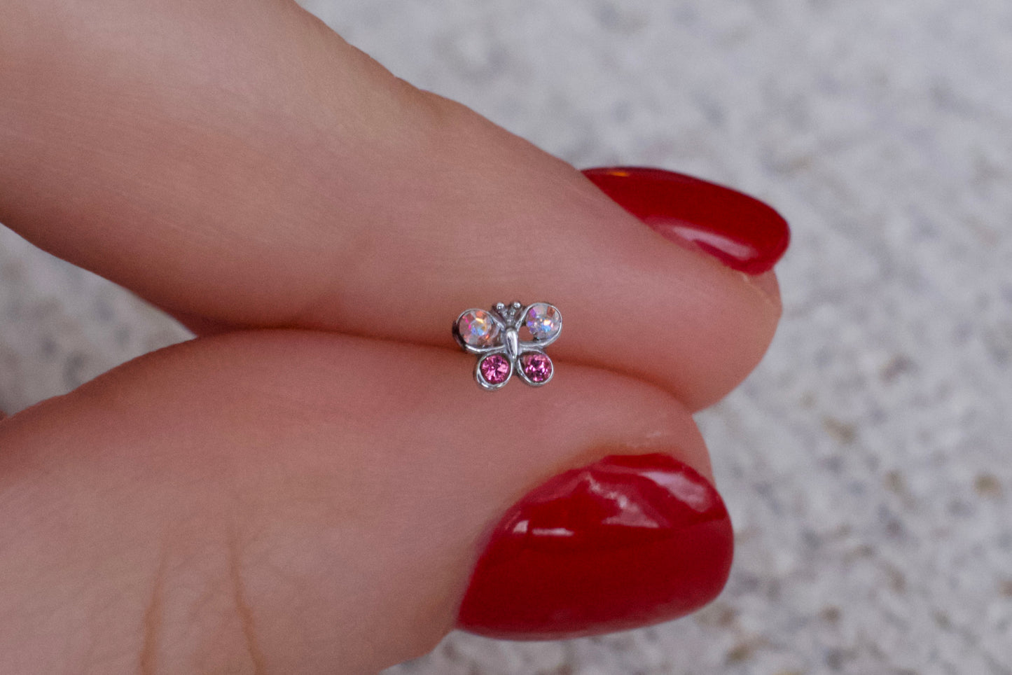 14K White Gold Crystal Rose Butterfly