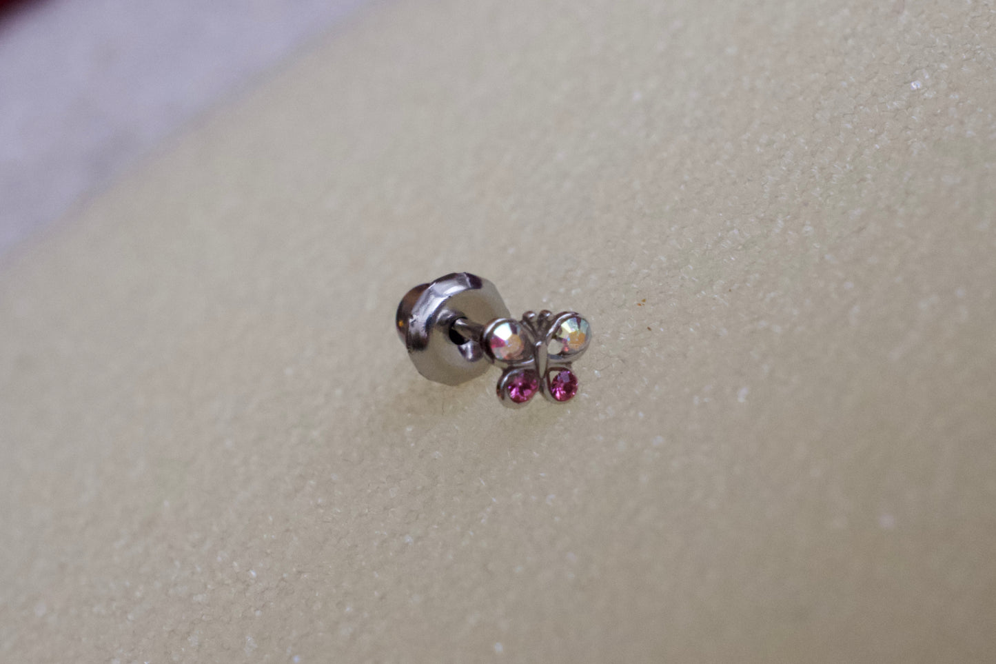 14K White Gold Crystal Rose Butterfly