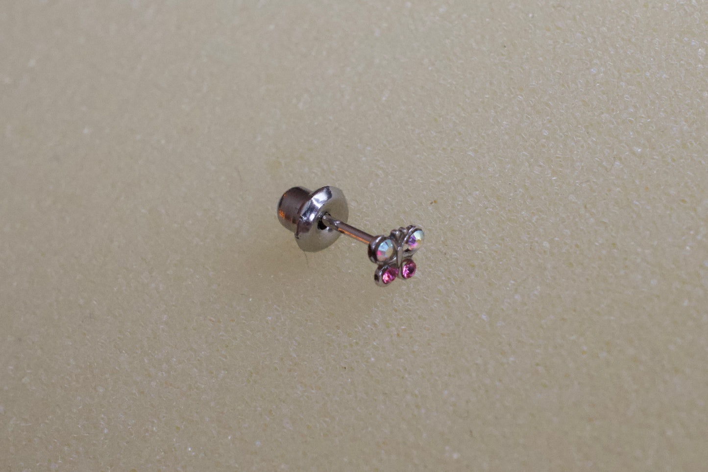 14K White Gold Crystal Rose Butterfly