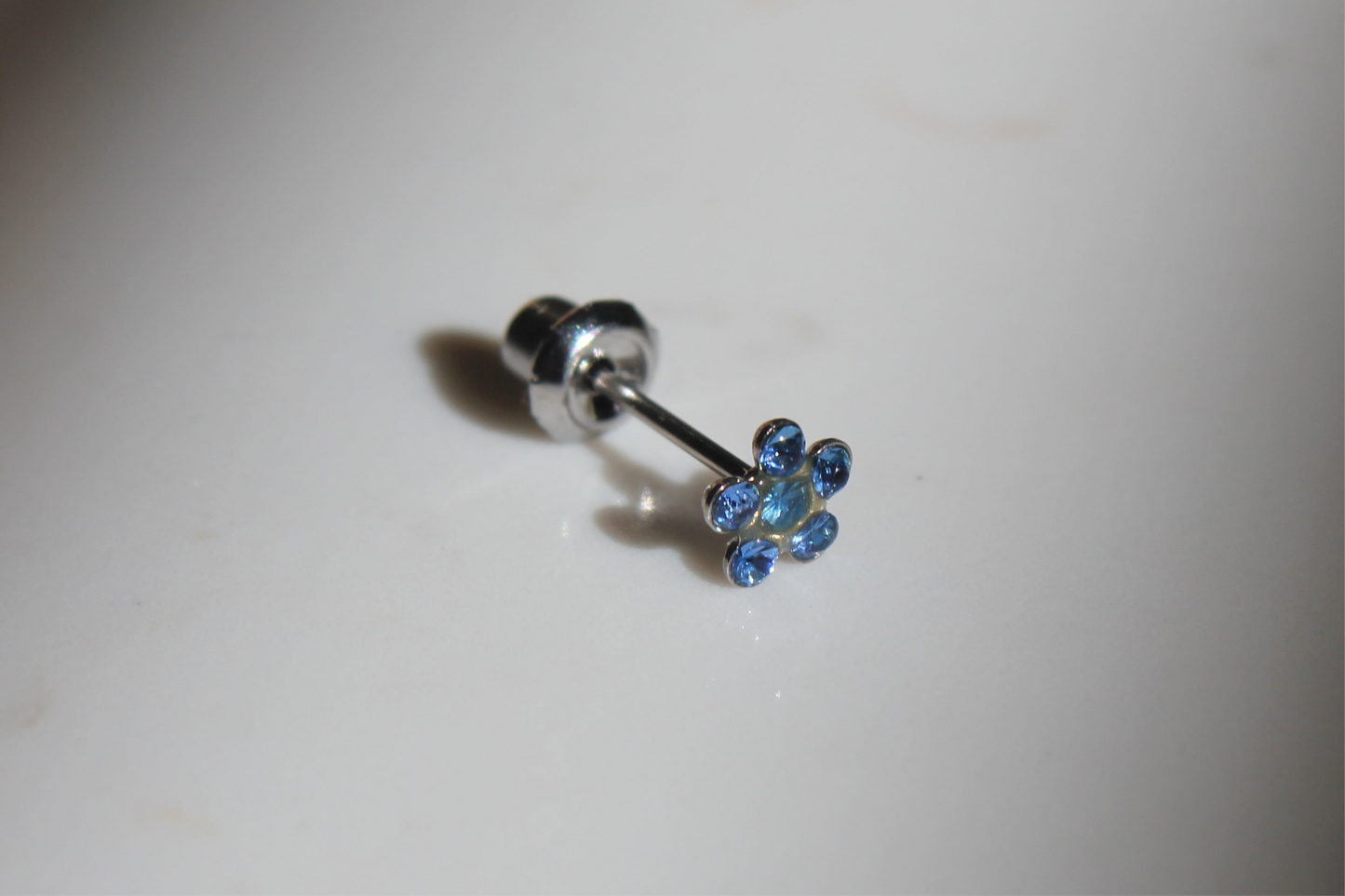 Sapphire Daisy Flower Stainless Steel Earring Set